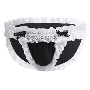 Mens Sissy Lingerie Underwear Breathable Low Waist Floral Lace Soft Bikini Briefs Bowknot Briefs Underpants Nightwear Underpants