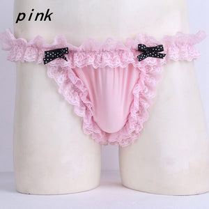 Mens Sissy Lingerie Underwear Breathable Low Waist Floral Lace Soft Bikini Briefs Bowknot Briefs Underpants Nightwear Underpants