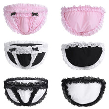 Load image into Gallery viewer, Mens Sissy Lingerie Underwear Breathable Low Waist Floral Lace Soft Bikini Briefs Bowknot Briefs Underpants Nightwear Underpants