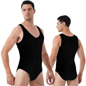 Mens Solid Color Jumpsuits Round Neck Sleeveless Bodysuit Leotard Press Button Closure Skinny Bodycon Gym Fitness Sportswear
