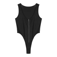 Load image into Gallery viewer, Mens Solid Color Sleeveless Zipper Front Leotard Jumpsuit Casual U Neck High Cut Skinny Bodysuit Sport Fitness Bodycon Nightwear
