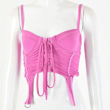 Load image into Gallery viewer, Mesh Ruched Lace Up Sleeveless Tie Front Top Solid Camis Bustier Crop Tops Women Sexy Backless Corset Top Cropped 2022 New