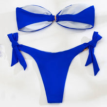 Load image into Gallery viewer, Micro Bikini Sexy Swimsuit Bikini Set Bandeau Women Swimwear Thong Biquini Shining Bathing Suits Swimming Suits Blue Beachwear