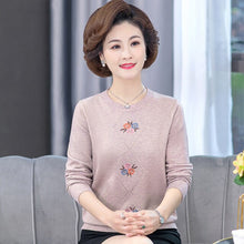Load image into Gallery viewer, Middle Aged  Elderly Mothers Embroider Round Neck Pullover  Bottoming Loose Long Sleeved Women&#39;S Sweater Knitting Spring  Autumn