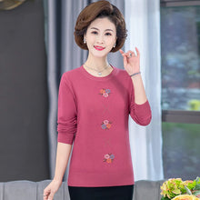 Load image into Gallery viewer, Middle Aged  Elderly Mothers Embroider Round Neck Pullover  Bottoming Loose Long Sleeved Women&#39;S Sweater Knitting Spring  Autumn