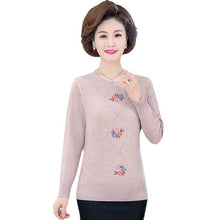 Load image into Gallery viewer, Middle Aged  Elderly Mothers Embroider Round Neck Pullover  Bottoming Loose Long Sleeved Women&#39;S Sweater Knitting Spring  Autumn