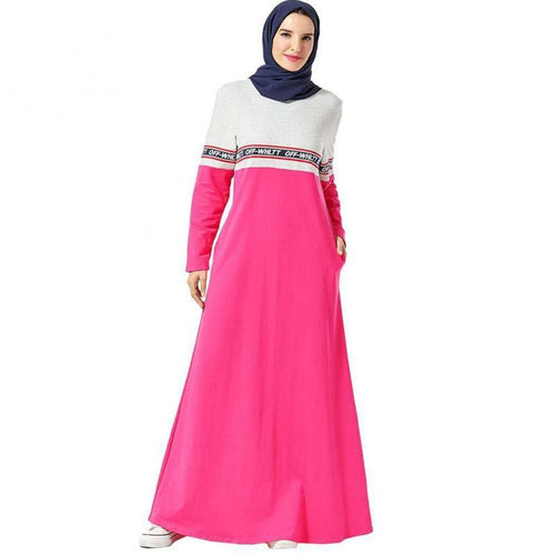 Middle East Abaya Muslim Letter Print Stitching Contrast Pocket Long Skirt With Hijab Arabic Sweater Dress For Women Robe