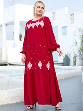 Load image into Gallery viewer, Middle East Dignified Red Plus Size Ladies Embroidered Beaded Long-sleeved Arabian Casual Long Skirt Muslim Prayer Clothes