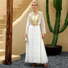 Load image into Gallery viewer, Middle East Gold Woven Fabric Heavy Industry Rhinestone Dress Dubai  Lady Evening Dress To Send Belt Does Does Not Contain Sling