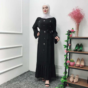 Middle East Islam Dubai Muslim Ladies Beaded Dress With Lace-up British Style Pendulum Type Temperament Dress Fashion Robe