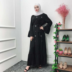 Middle East Islam Dubai Muslim Ladies Beaded Dress With Lace-up British Style Pendulum Type Temperament Dress Fashion Robe