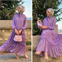 Load image into Gallery viewer, Middle East Women Long Dress Maxi Long Full Sleeve Solid Purple Dresses Turkey Arabic Dubai Muslim Clothing Robe Party Dress