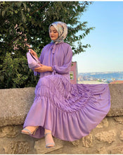 Load image into Gallery viewer, Middle East Women Long Dress Maxi Long Full Sleeve Solid Purple Dresses Turkey Arabic Dubai Muslim Clothing Robe Party Dress