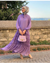 Load image into Gallery viewer, Middle East Women Long Dress Maxi Long Full Sleeve Solid Purple Dresses Turkey Arabic Dubai Muslim Clothing Robe Party Dress