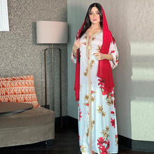 Load image into Gallery viewer, Middle East Women&#39;s Muslim Printed Dress Lace Ribbon Arabian Abaya Dubai Muslim Ladies Elegant Robes Muslim Woman Kimono
