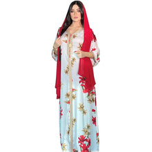 Load image into Gallery viewer, Middle East Women&#39;s Muslim Printed Dress Lace Ribbon Arabian Abaya Dubai Muslim Ladies Elegant Robes Muslim Woman Kimono