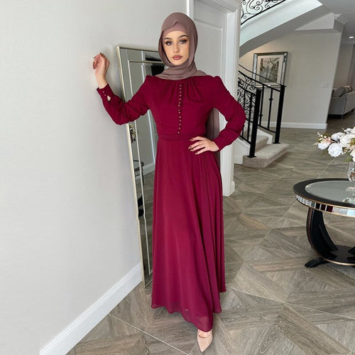 Middle Eastern Muslim Clothes Women's Wear National Wind Chiffon Hui Nationality Solid Color Robe And Ankle Dress Abaya Dubai