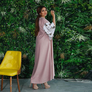 Middle Eastern Muslim Women's Two-color Sequined Dress Eid Mubarak National Costume Dubai Abaya Islamic Women's Clothing
