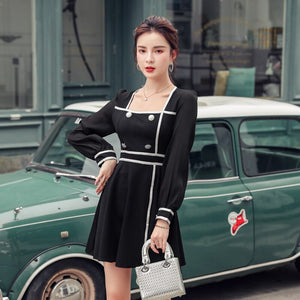 Mini Dress 2021 Spring New Arrival Women Square Collar Full Puff Sleeve Dress Fashion Slim Casual Mini Dress Female Vestido