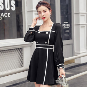 Mini Dress 2021 Spring New Arrival Women Square Collar Full Puff Sleeve Dress Fashion Slim Casual Mini Dress Female Vestido