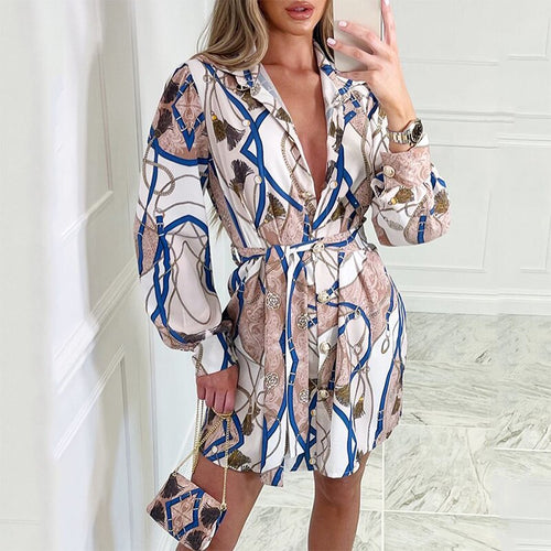 Mini Dress Autumn O Neck Boho Lantern Long Sleeve Dress Women Vintage Sexy Elegant Summer Dress Floral Print Party dress
