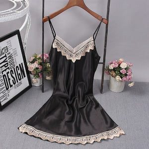 Mini Dress Female Nightgown NEW Sexy Satin Lace Night Silk Women Nighties Sleepwear sleep wear lingerie Homewear Pyjama set