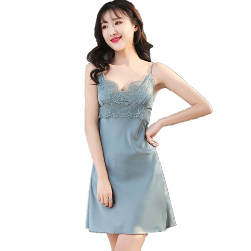 Mini Nightdress Floral Nightgown Silk Women Deep V Neck Lingerie Lady Nighty Sexy Sleepwear Pink white Lace Home Suit white red