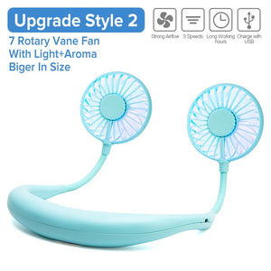 Mini Portable Hanging Neckband Fan USB Rechargeable Double Fans Air Cooler Conditioner Colorful Aroma Electric Desk Fan For Room