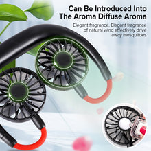 Load image into Gallery viewer, Mini Portable Hanging Neckband Fan USB Rechargeable Double Fans Air Cooler Conditioner Colorful Aroma Electric Desk Fan For Room