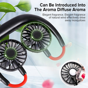Mini Portable Hanging Neckband Fan USB Rechargeable Double Fans Air Cooler Conditioner Colorful Aroma Electric Desk Fan For Room