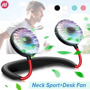 Mini Portable Hanging Neckband Fan USB Rechargeable Double Fans Air Cooler Conditioner Colorful Aroma Electric Desk Fan For Room
