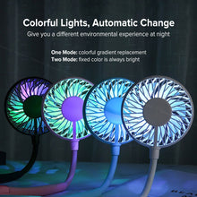Load image into Gallery viewer, Mini Portable Hanging Neckband Fan USB Rechargeable Double Fans Air Cooler Conditioner Colorful Aroma Electric Desk Fan For Room