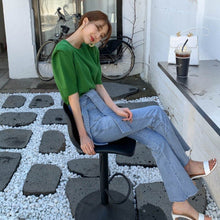 Load image into Gallery viewer, Miss Korean Chic Summer All-Matching Youthful-Looking round Neck Pullover Loose Thin Casual Puff Sleeve Sweater