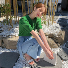 Load image into Gallery viewer, Miss Korean Chic Summer All-Matching Youthful-Looking round Neck Pullover Loose Thin Casual Puff Sleeve Sweater