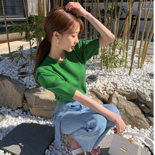 Load image into Gallery viewer, Miss Korean Chic Summer All-Matching Youthful-Looking round Neck Pullover Loose Thin Casual Puff Sleeve Sweater