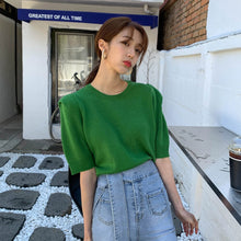 Load image into Gallery viewer, Miss Korean Chic Summer All-Matching Youthful-Looking round Neck Pullover Loose Thin Casual Puff Sleeve Sweater
