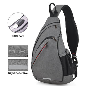 Mixi Men One Shoulder Backpack Women Sling Bag USB Boys Cycling Sports Travel Versatile Fashion Bag Student School University