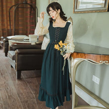 Load image into Gallery viewer, Mori Girl Style Women Dress Vintage Striped Flare Sleeve Square Collar Casual Lady Maxi Vestidos Robe Femme Autumn Spring