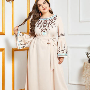 Moroccan Oriental Dress Arabian Oversized Women's Dress Stitching Flared Sleeve Embroidery Casual Muslim Long Skirt Abaya Kimono