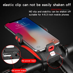 Multi-function Bicycle Light USB Rechargeable LED Bike Head Lamp Bike Horn Phone Holder Powerbank 4 in 1 MTB Cycling Front Light