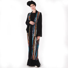 Load image into Gallery viewer, Muslim Color Vertical Stripes Sequins Embroidery Chiffon Stitching Long-sleeved Jacket Cardigan Women&#39;s Robe Without Turban