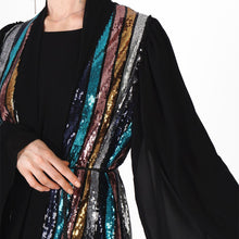 Load image into Gallery viewer, Muslim Color Vertical Stripes Sequins Embroidery Chiffon Stitching Long-sleeved Jacket Cardigan Women&#39;s Robe Without Turban