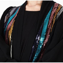Load image into Gallery viewer, Muslim Color Vertical Stripes Sequins Embroidery Chiffon Stitching Long-sleeved Jacket Cardigan Women&#39;s Robe Without Turban