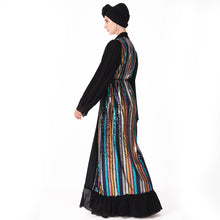 Load image into Gallery viewer, Muslim Color Vertical Stripes Sequins Embroidery Chiffon Stitching Long-sleeved Jacket Cardigan Women&#39;s Robe Without Turban