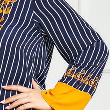 Load image into Gallery viewer, Muslim Dress Striped Heavy Industry Embroidery Oversized Women&#39;s Temperament Contrast Stitching  Long Skirt Moroccan Clothes