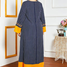 Load image into Gallery viewer, Muslim Dress Striped Heavy Industry Embroidery Oversized Women&#39;s Temperament Contrast Stitching  Long Skirt Moroccan Clothes