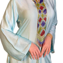 Load image into Gallery viewer, Muslim Women&#39;s Arab Middle East Light Green Satin Robe Hoodedjalabiya Dress Abaya Kimono Suitable For All Seasons Dubai 2021
