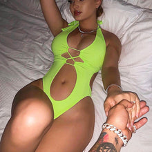 Load image into Gallery viewer, NEW None Tummy Cut Out One Piece Swimsuit 2020 Women Swimwear Female Bather Lace Up Bathing Suit Swim Wear Monokini