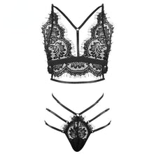 Load image into Gallery viewer, NEW Sexy Lace Ribbon Bra and Panty Sets 1/2 Cup Brassiere Gathered Intimates Push-up Bra Set  Women Underwear Bow Lingerie
