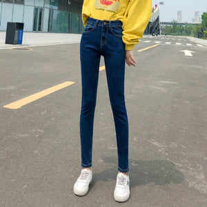 NEW Women Stretch High Waist Classic Retro  Jeans Lady Plus Size 38 40 Skinny Pants Push Up Leggings Mom Jeans Pencil Trousers